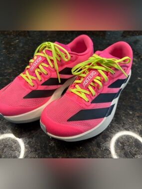 adidas Adizero Women’s Running Shoes - Pink with Neon Yellow Laces